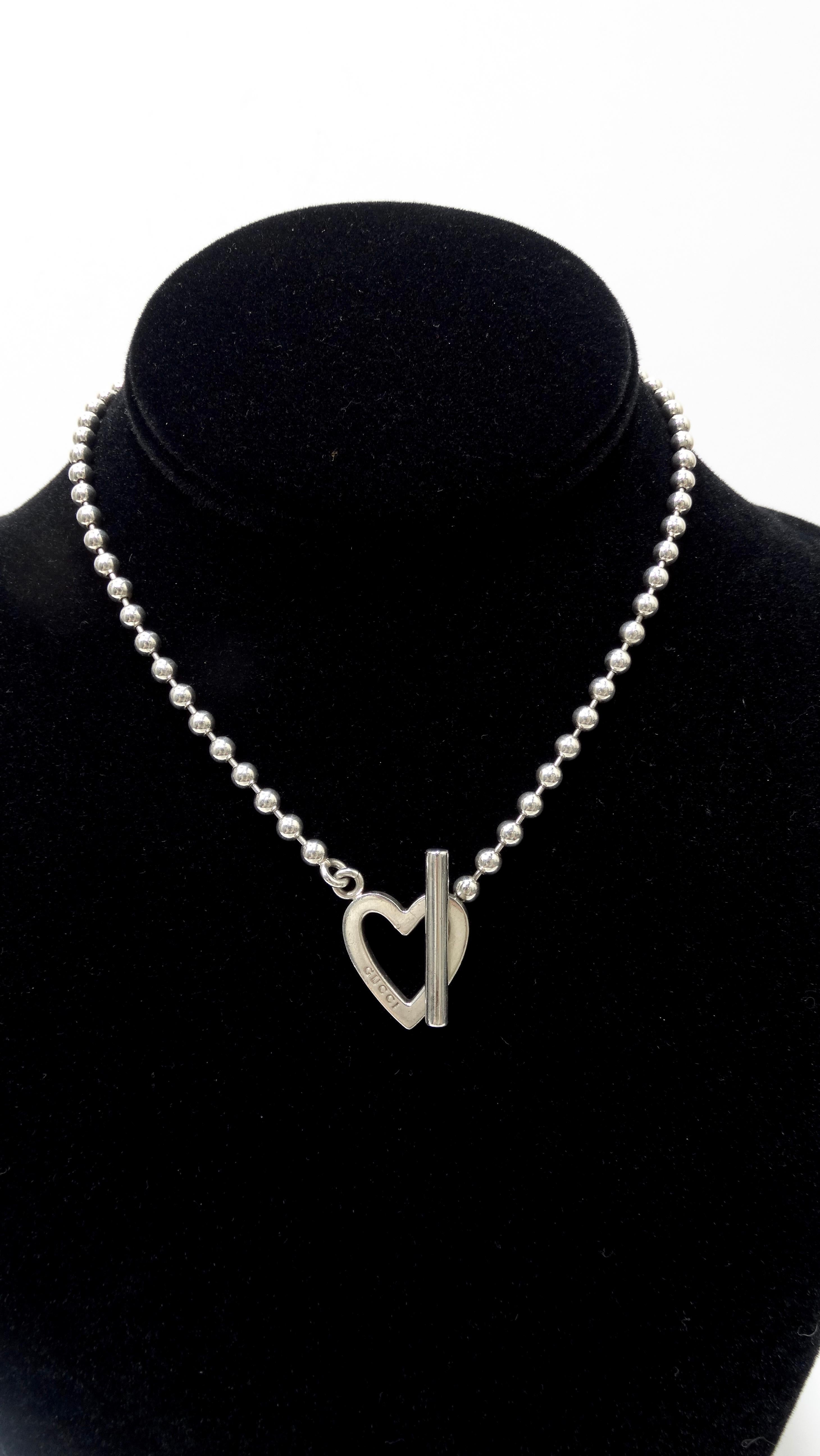 Gucci Silver Heart Toggle Necklace In Good Condition In Scottsdale, AZ