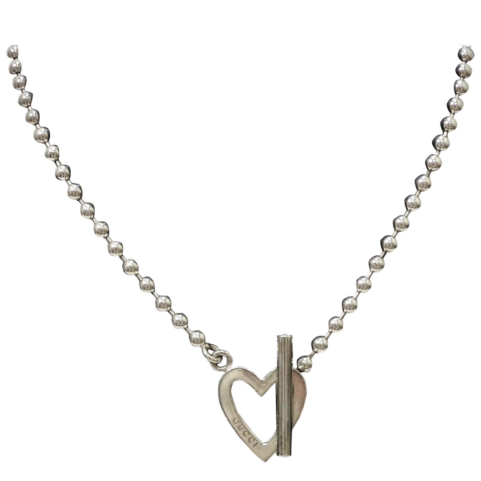 Gucci Silver Heart Toggle Necklace