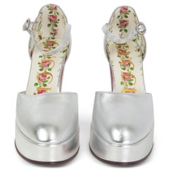 GUCCI silver leather 2018 AGON Ankle Strap Platform Pumps Shoes 36