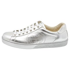Gucci Silver Leather Ace Low Top Sneakers Size 41