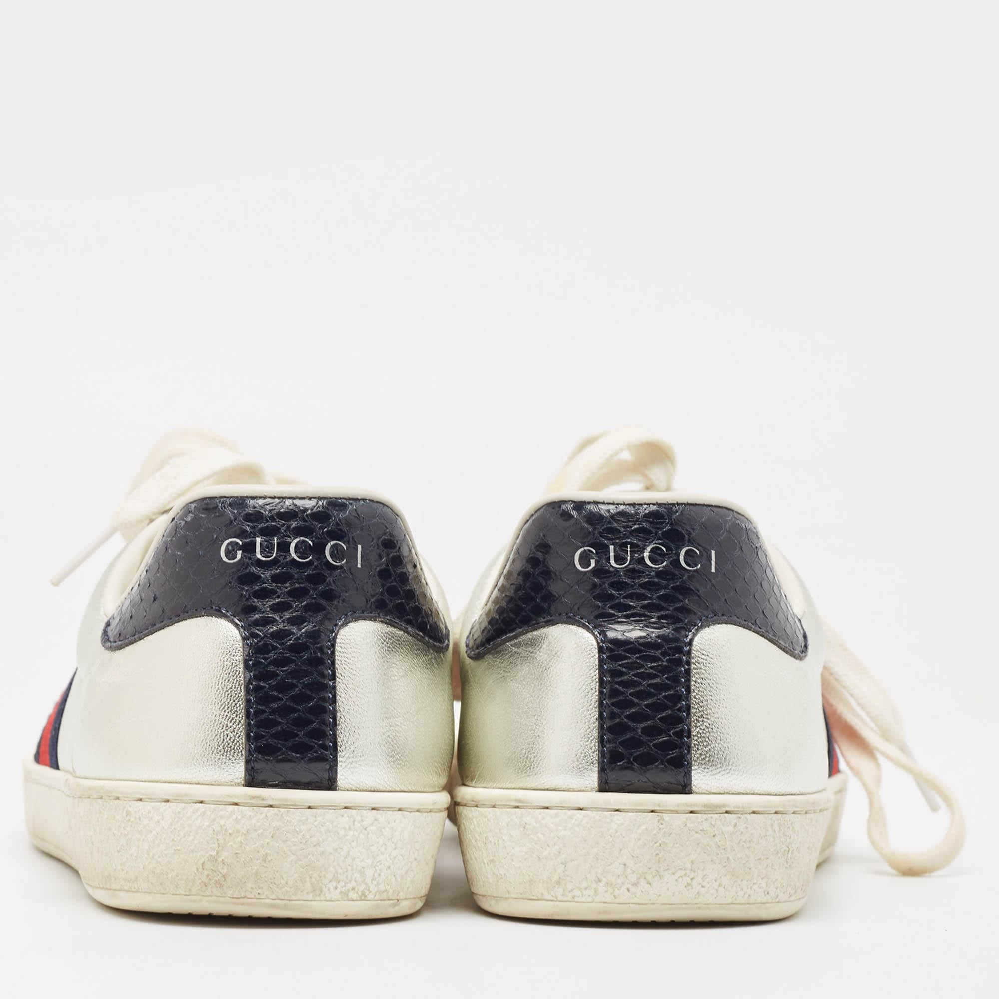 Men's Gucci Silver Leather Ace Sneakers Size 42.5