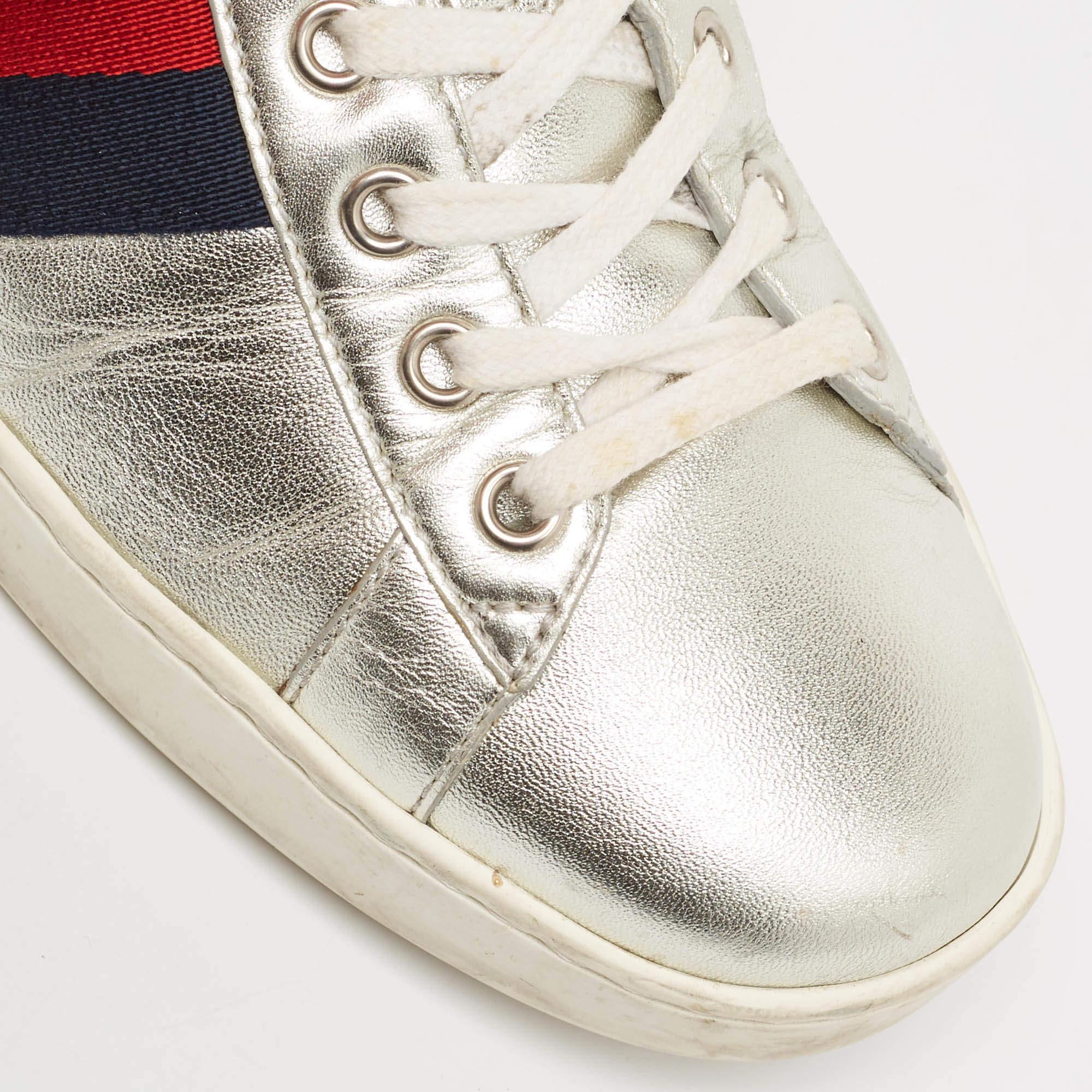 Gucci Silver Leather Ace Sneakers Size 42.5 2