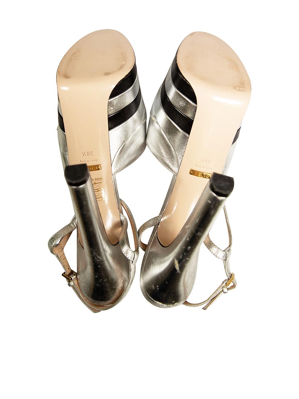 Women's Gucci Silver Leather Angel Platform T-Strap Heels Size IT 38.5 For Sale