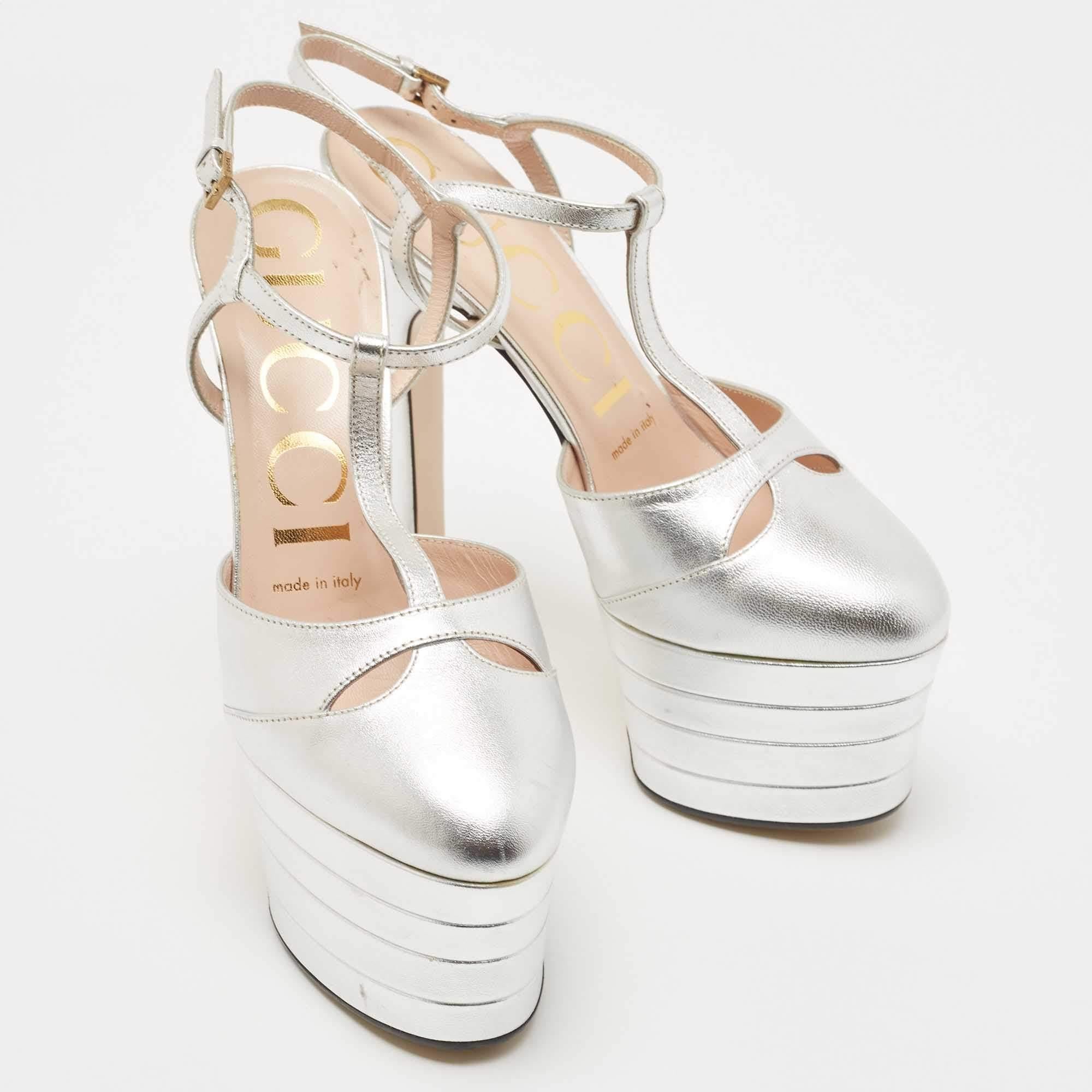 gucci silver platform heels