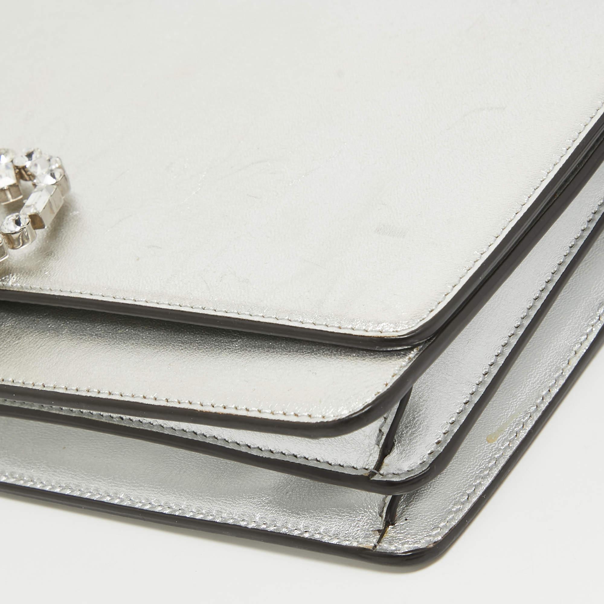 Gucci Silver Leather Crystal Embellished Broadway Shoulder Bag 8