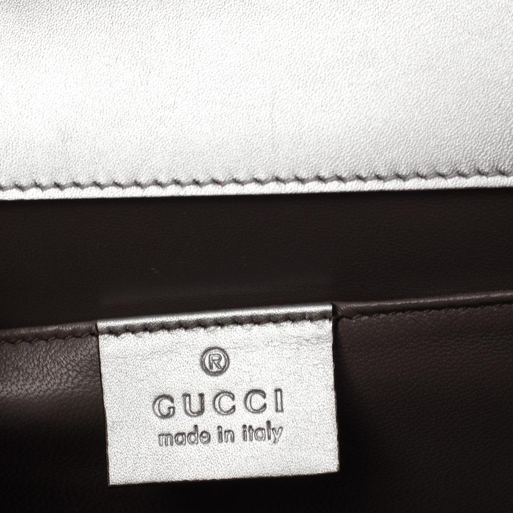 Gucci Silver Leather Crystal Embellished Interlocking G Broadway Clutch 3