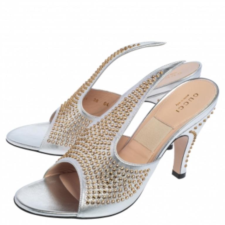 Argento Mules Fedra in pelle argentata Gucci Taglia 38