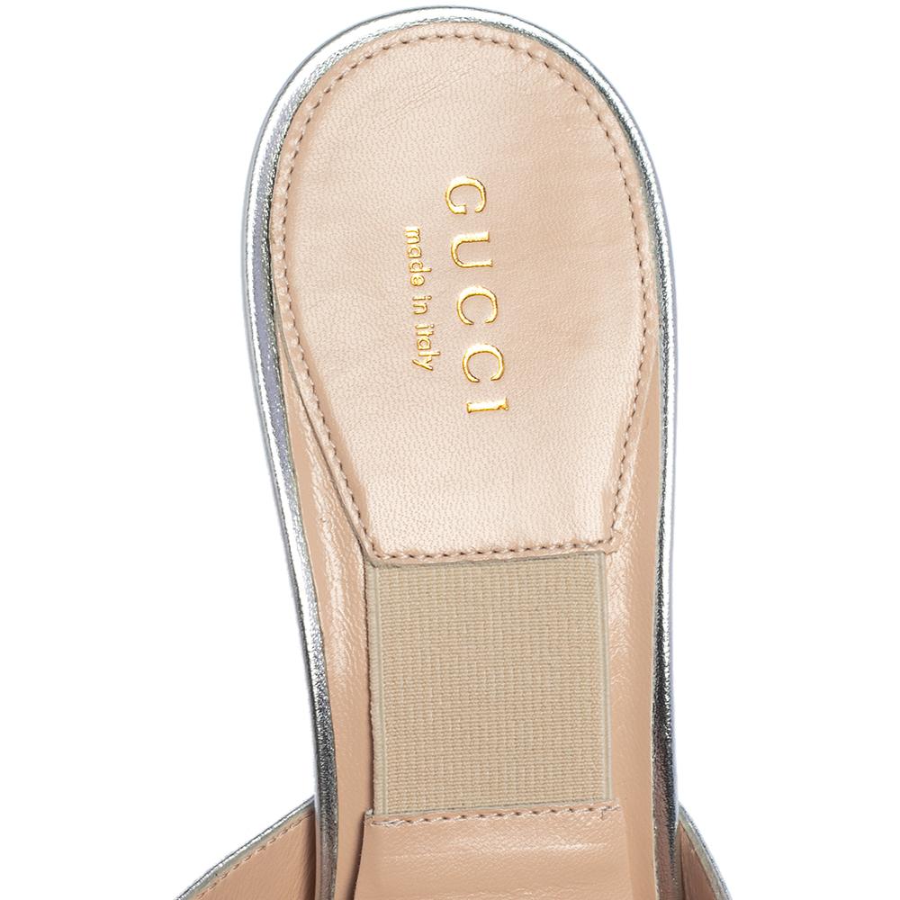 Gucci Silver Leather Fedra Embellished Mules Size 38 For Sale 1