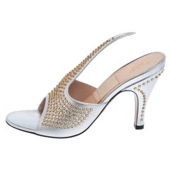 Gucci Cuero Plateado Fedra Embellished Mules Talla 38