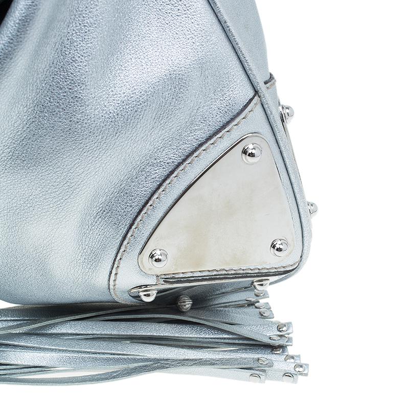 Gucci Silver Leather Indy Top Handle Hobo Bag 2