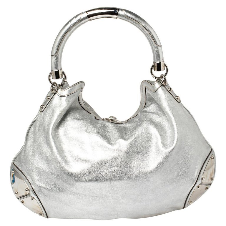 Gucci Silver Leather Large Babouska Indy Hobo at 1stDibs
