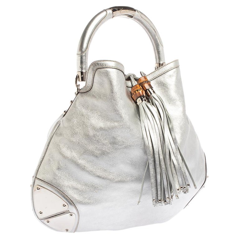 Gucci Silver Leather Large Babouska Indy Hobo At 1stdibs
