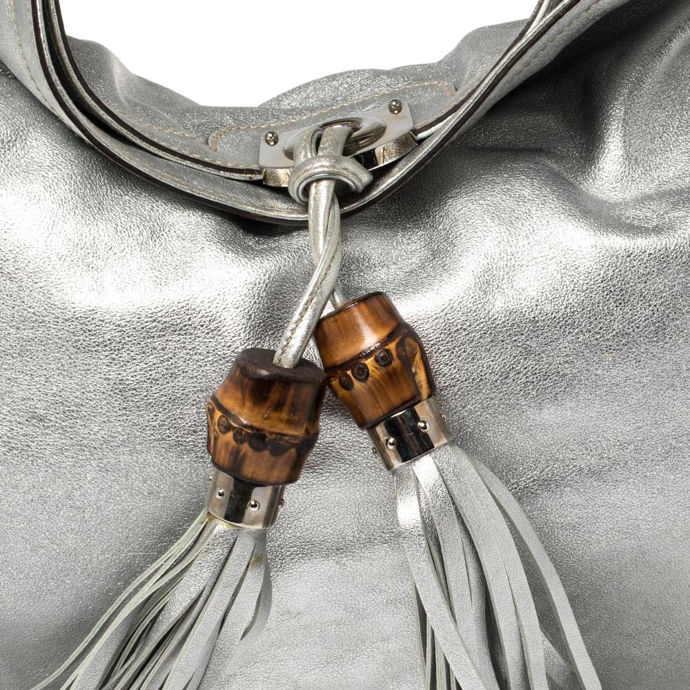 Großes Babouska Indy Hobo-Stück aus Silberleder von Gucci 4