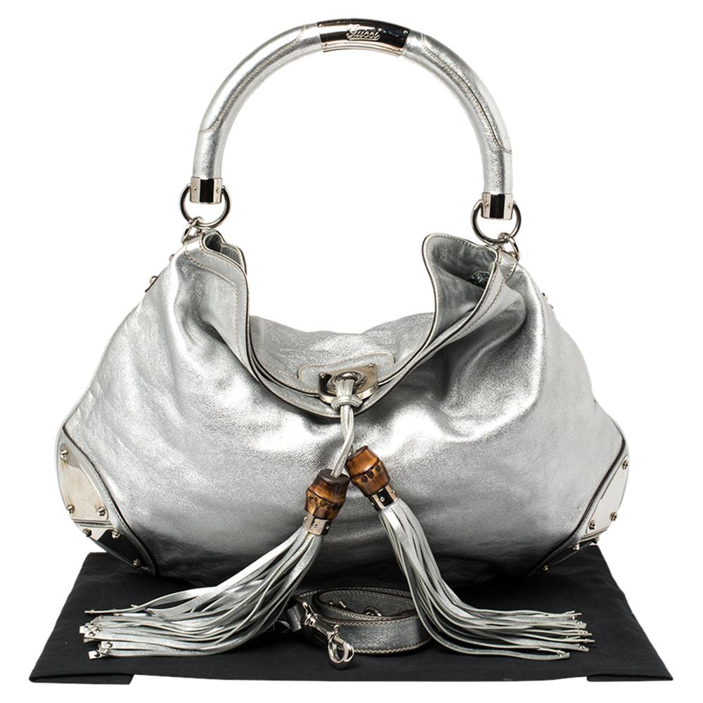 Großes Babouska Indy Hobo-Stück aus Silberleder von Gucci 5