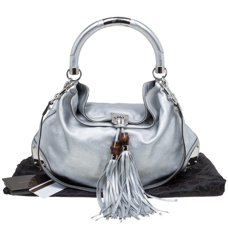 Gucci Silver Leather Large Indy Top Handle Hobo Bag 7