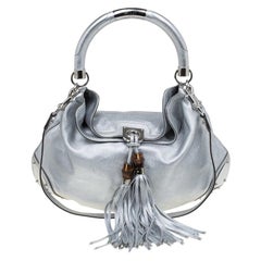 Gucci Silver Leather Large Indy Top Handle Hobo Bag