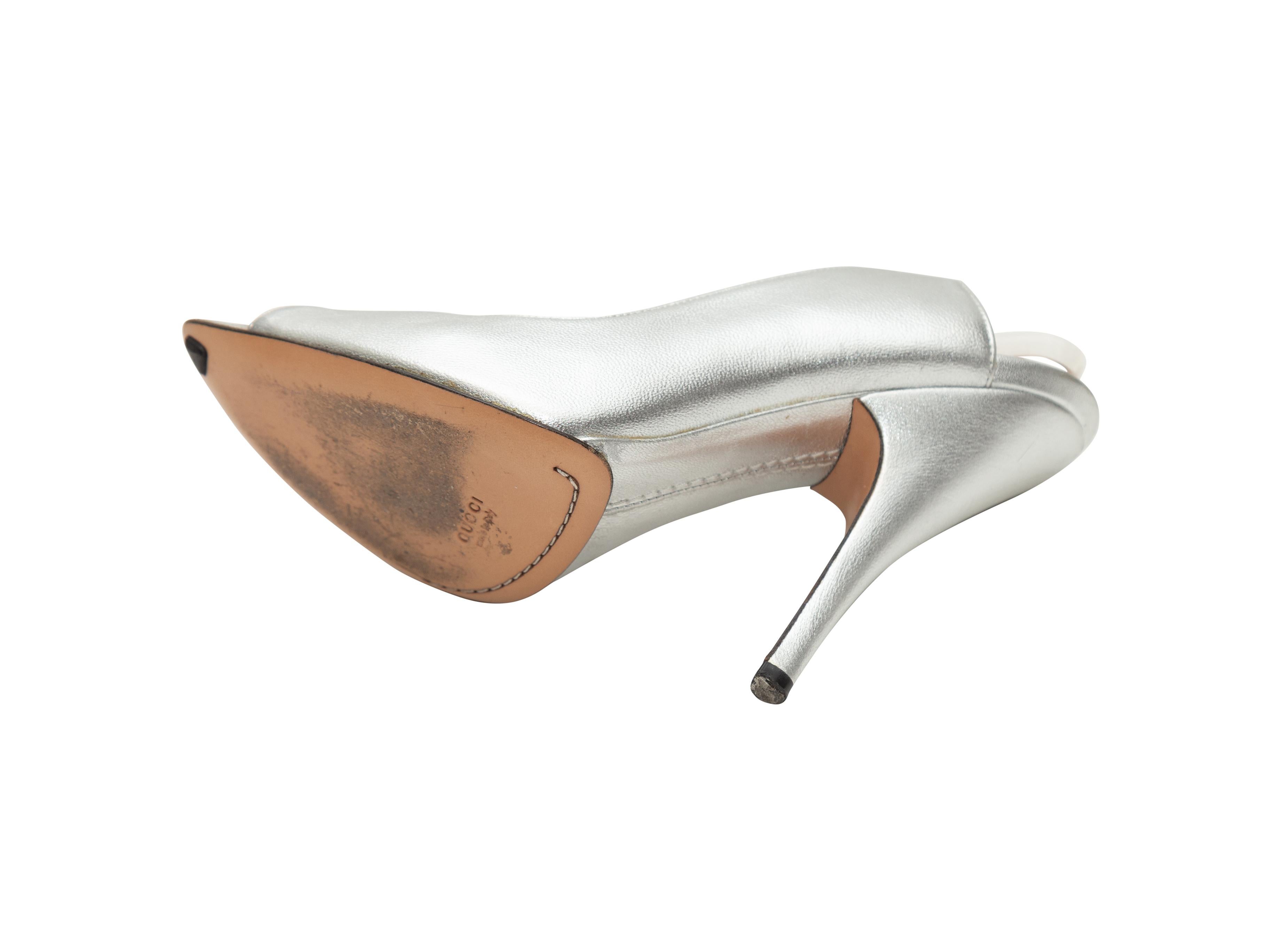 Women's Gucci Silver Leather Peep-Toe Slingback Pumps