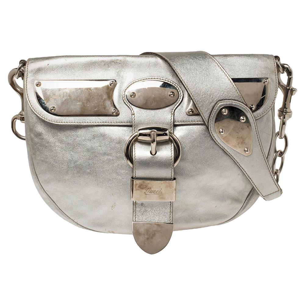 Gucci Silver Leather Romy Shoulder Bag