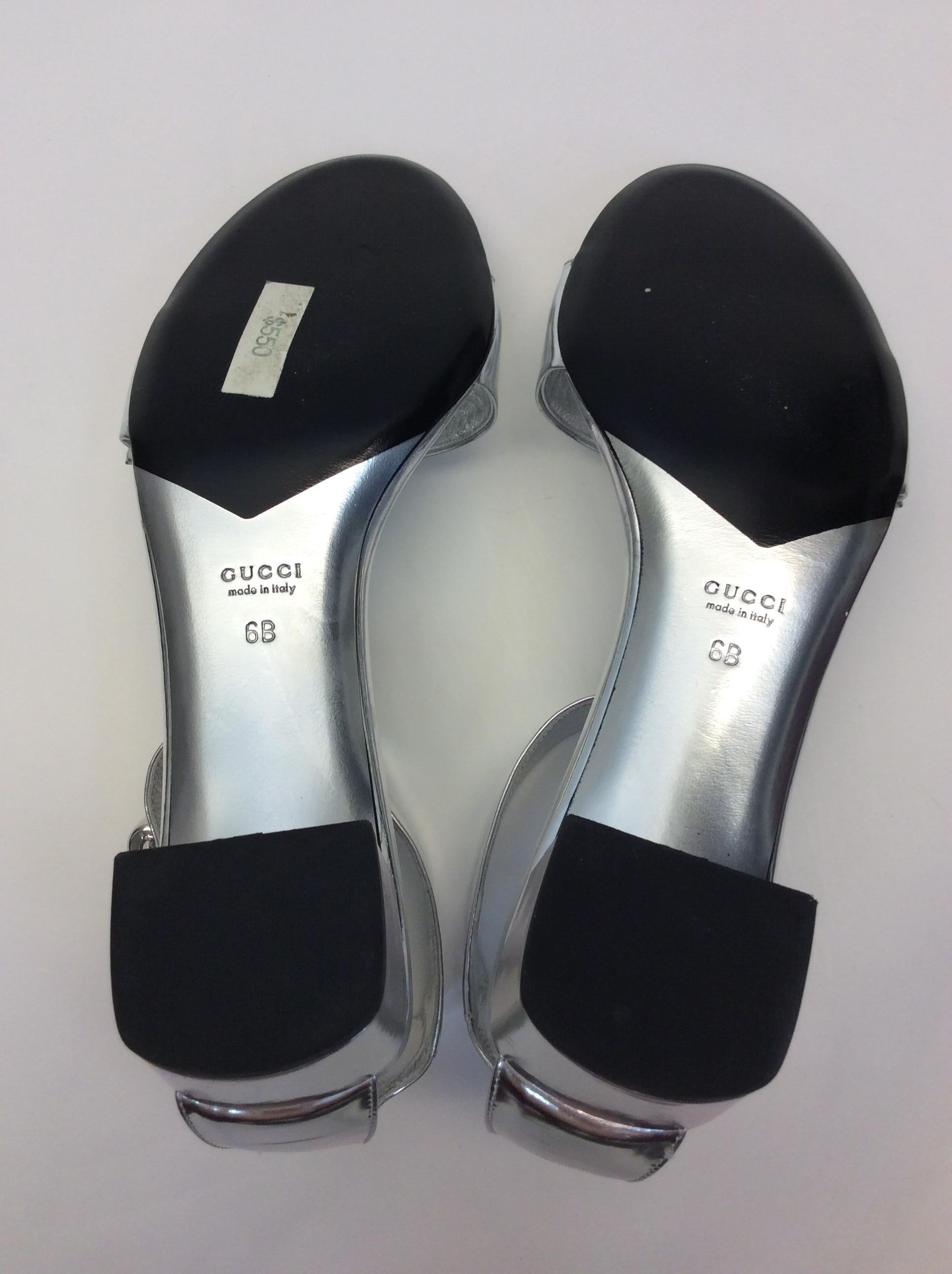 Gucci Silver Leather Sandal NEW For Sale 3