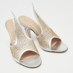 Gucci Silver Leather Studded Cone Slide Sandals Size 36.5