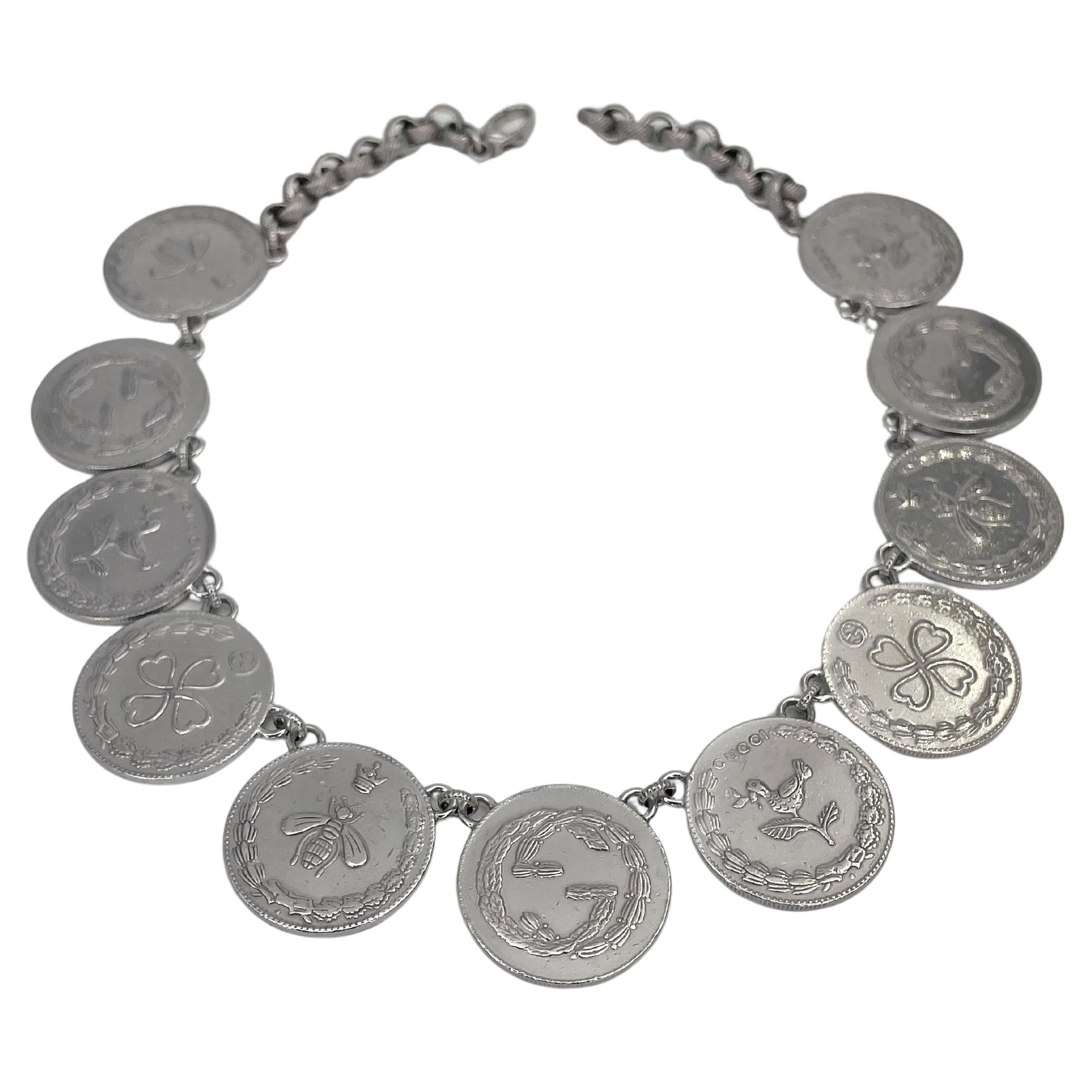 Gucci Silver Lucky Charm Coin Choker Necklace