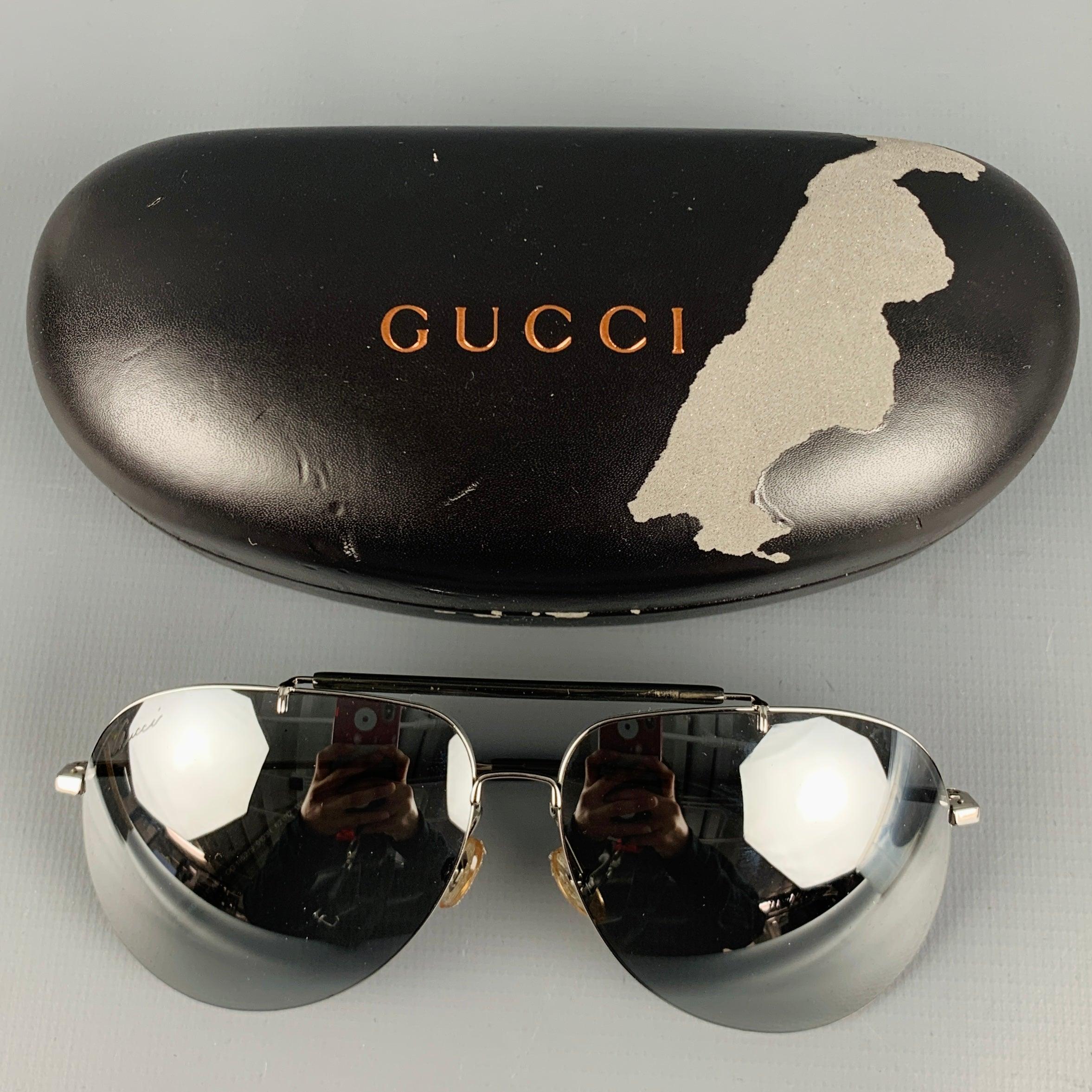 GUCCI Silver Metal Aviator Sunglasses For Sale 3