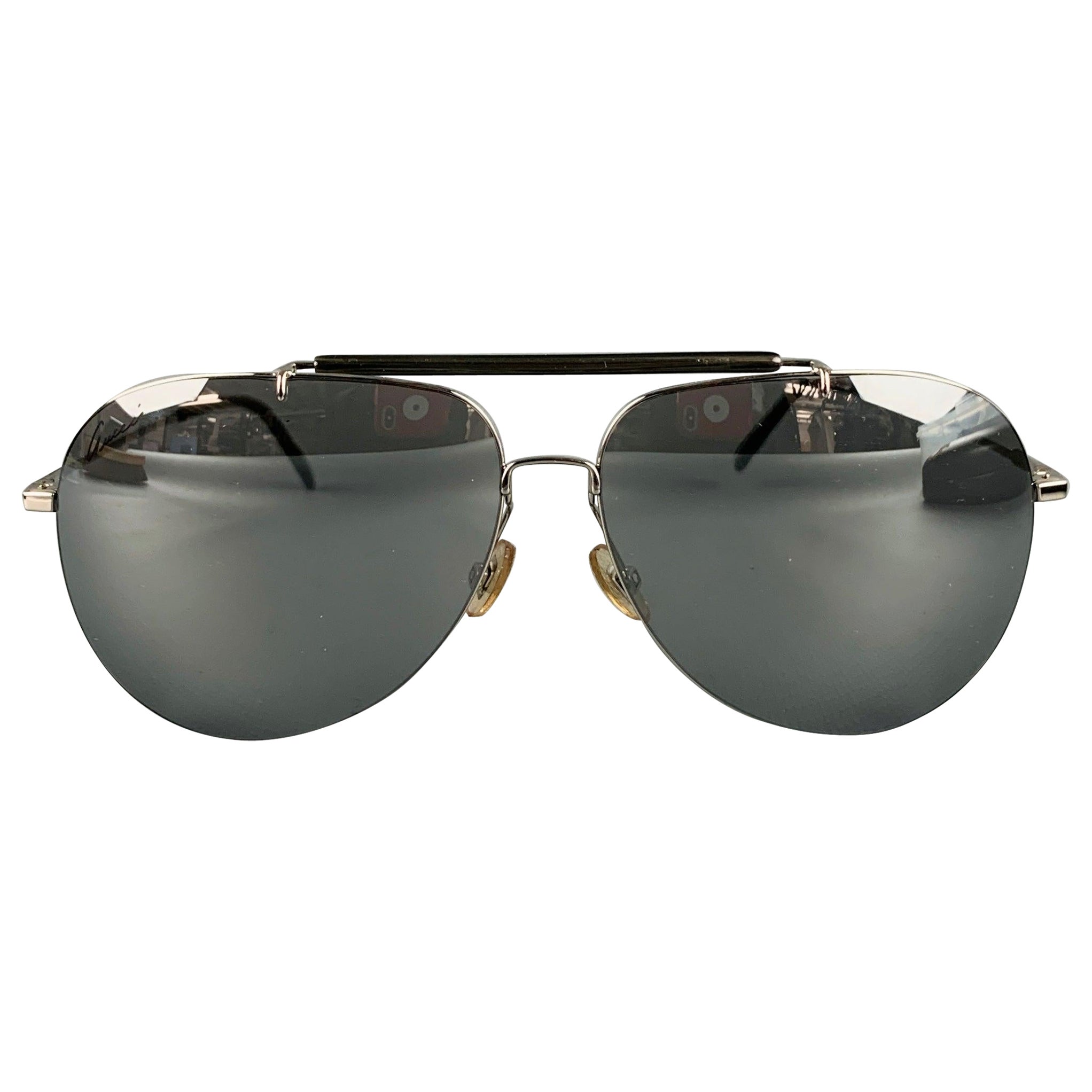 GUCCI Silver Metal Aviator Sunglasses