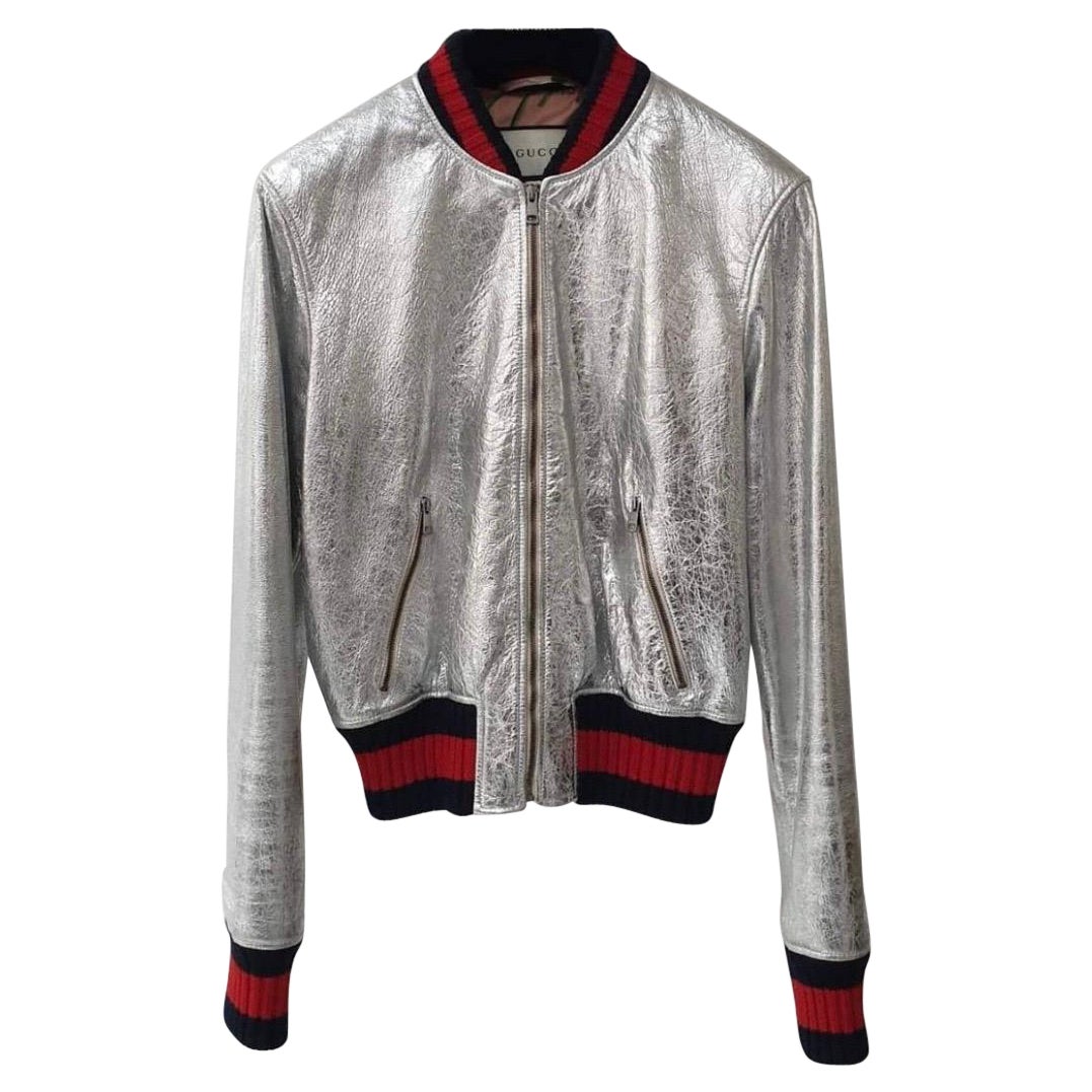 Chaqueta bomber metalizada plateada Gucci