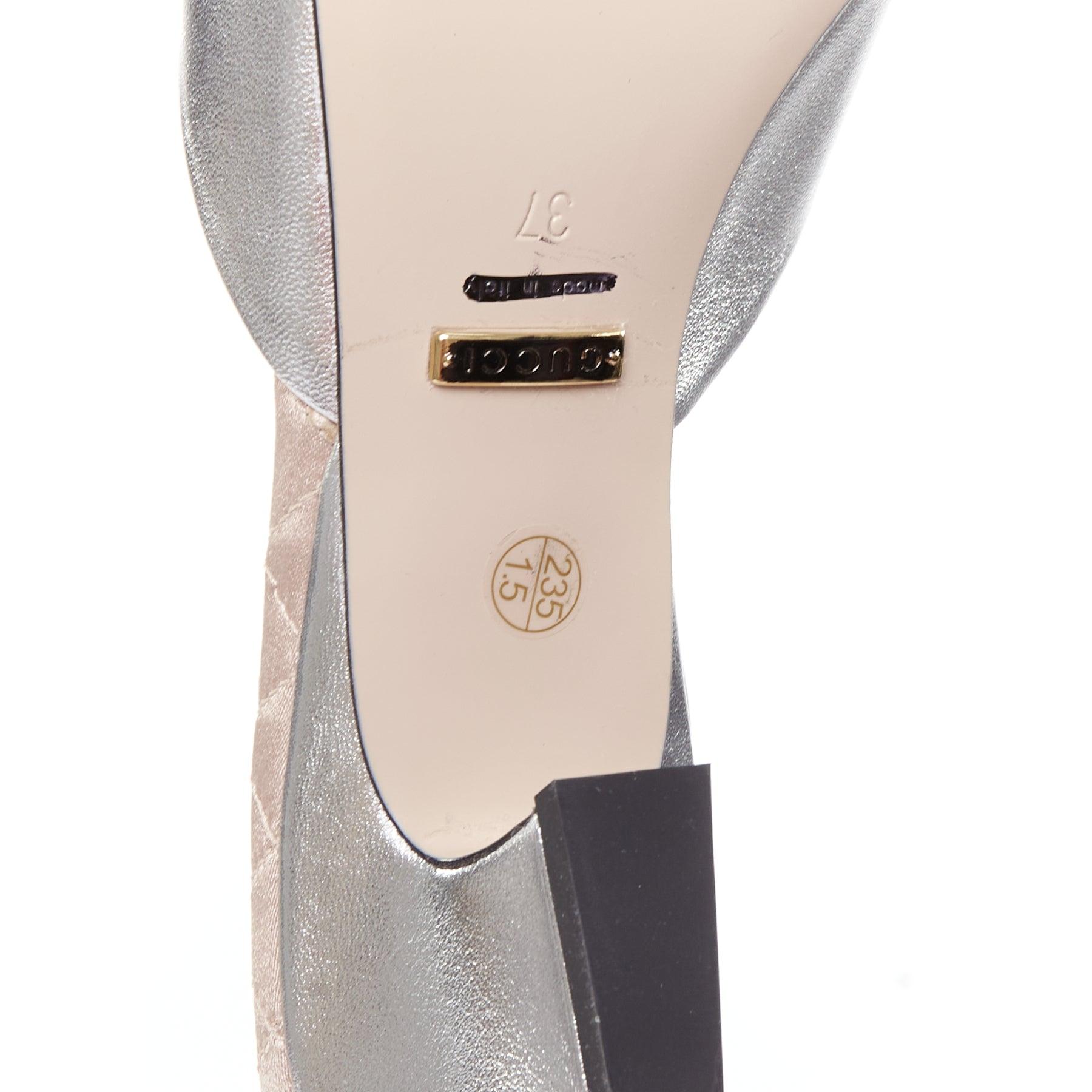 GUCCI plata cuero metálico oro cristal horsebit hebilla zapatilla tacones EU37 en venta 5