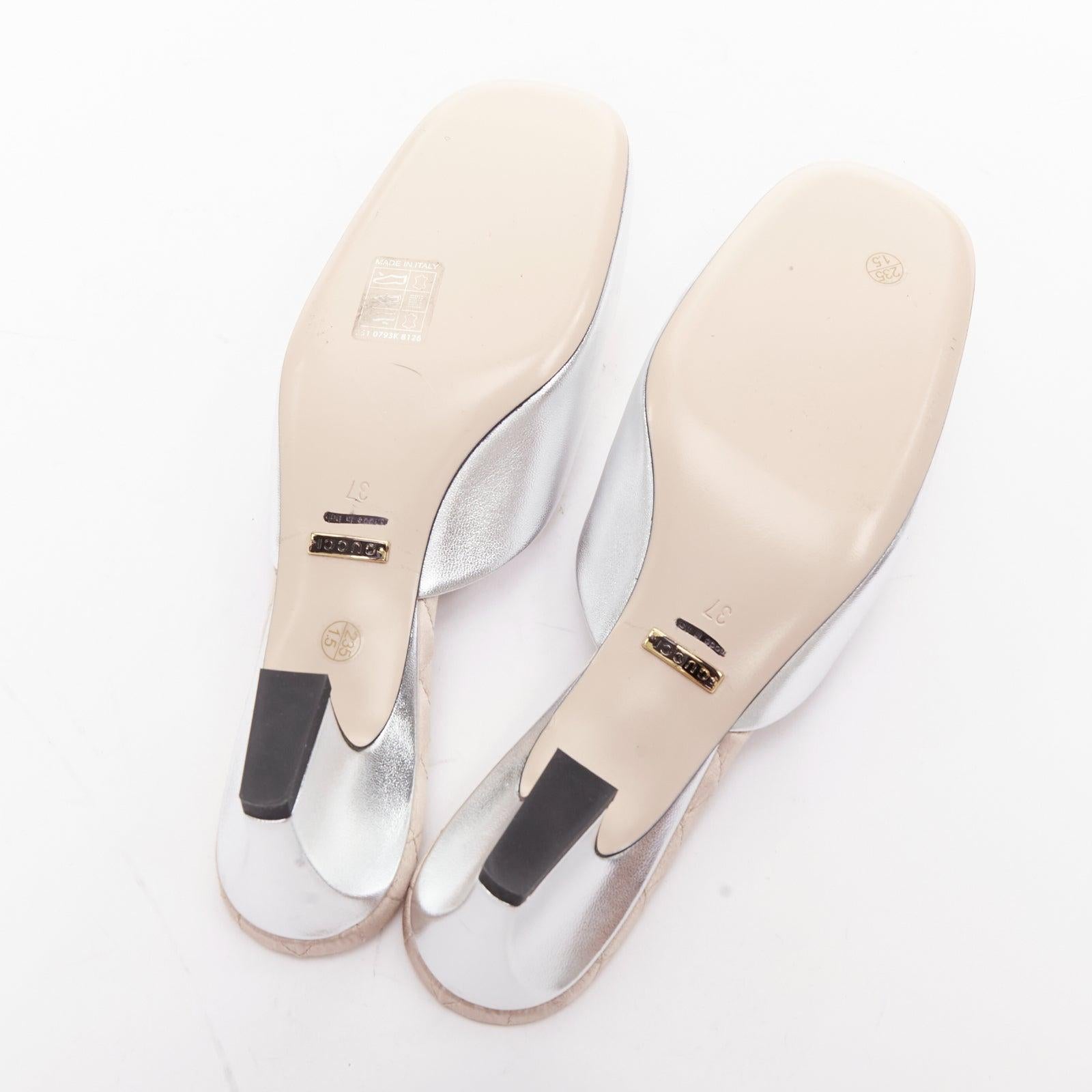 GUCCI plata cuero metálico oro cristal horsebit hebilla zapatilla tacones EU37 en venta 6