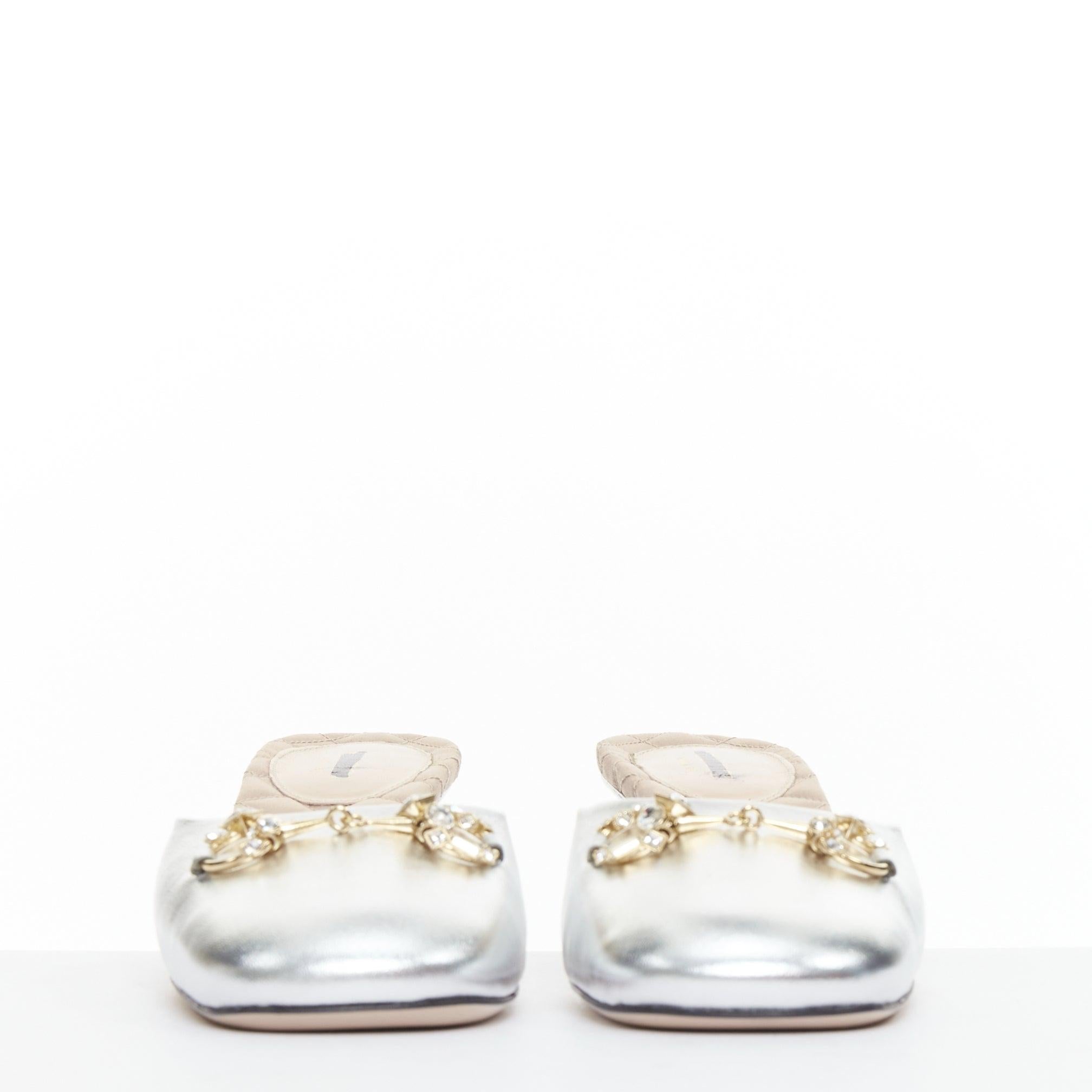 GUCCI plata cuero metálico oro cristal horsebit hebilla zapatilla tacones EU37 en Excelente estado para la venta en Hong Kong, NT