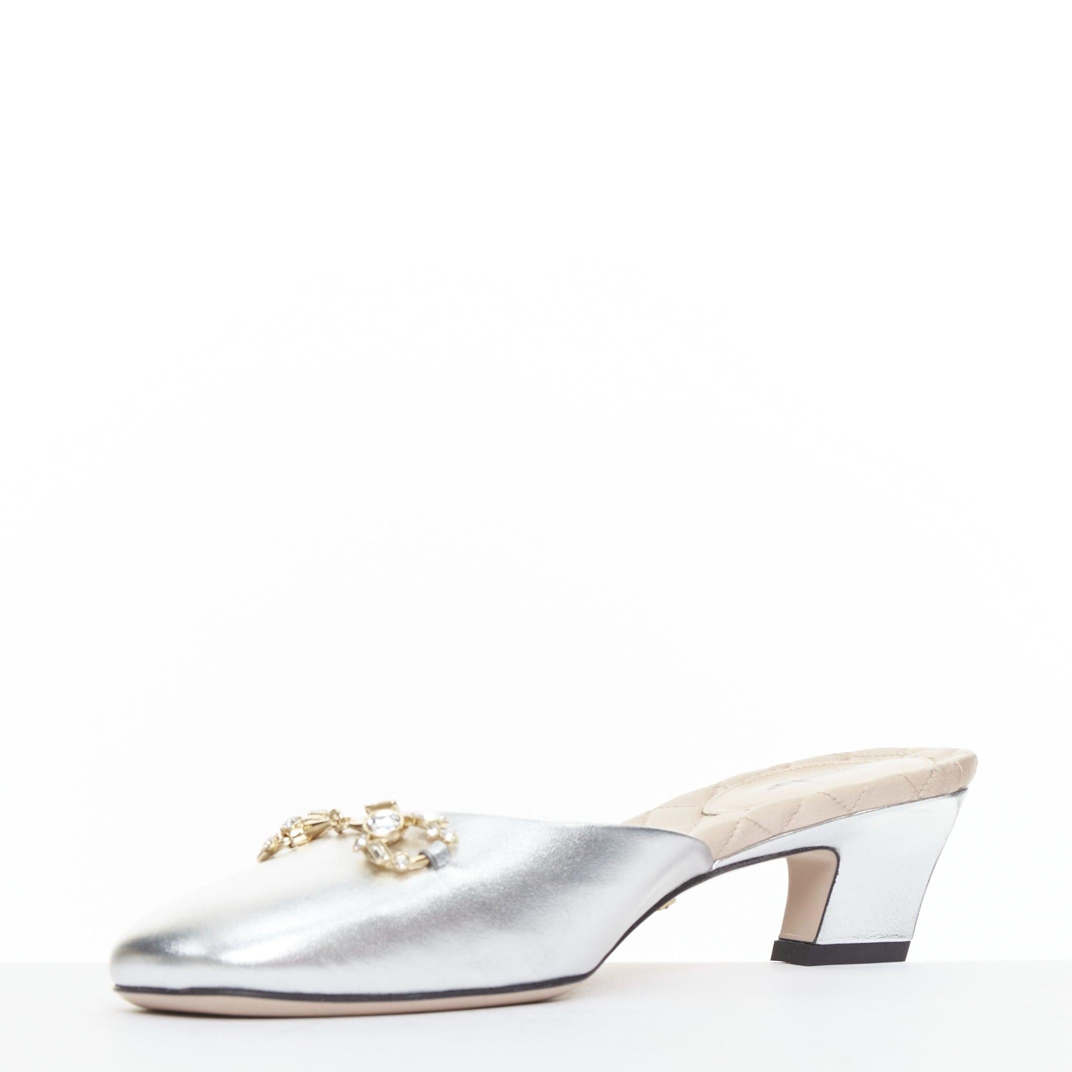 De las mujeres GUCCI plata cuero metálico oro cristal horsebit hebilla zapatilla tacones EU37 en venta