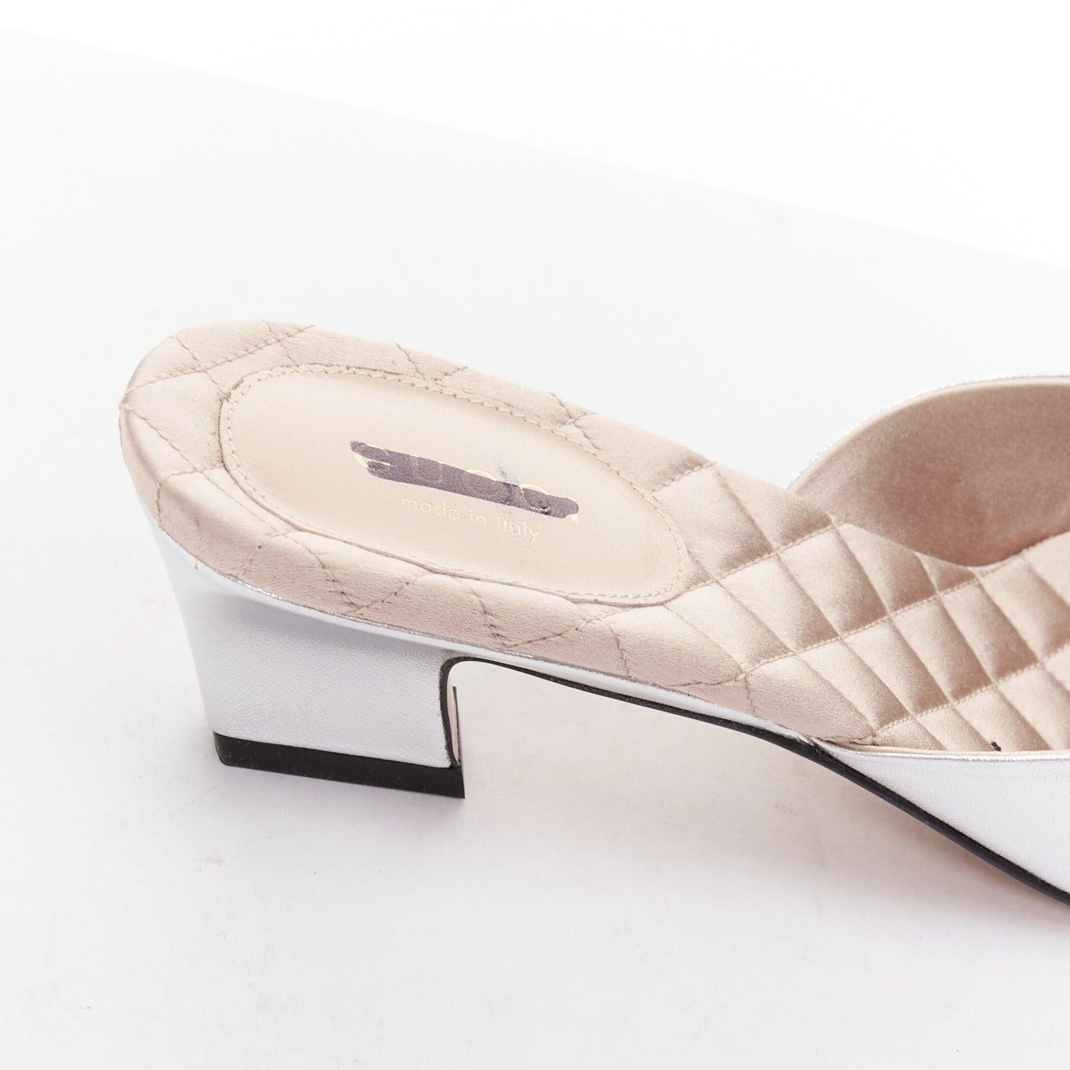GUCCI plata cuero metálico oro cristal horsebit hebilla zapatilla tacones EU37 en venta 3