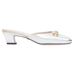 GUCCI plata cuero metálico oro cristal horsebit hebilla zapatilla tacones EU37