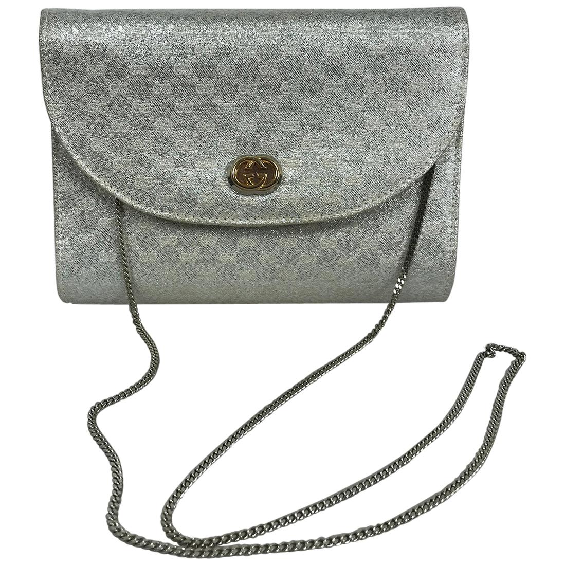 Gucci Silver Metallic Logo Evening Bag Shoulder Bag