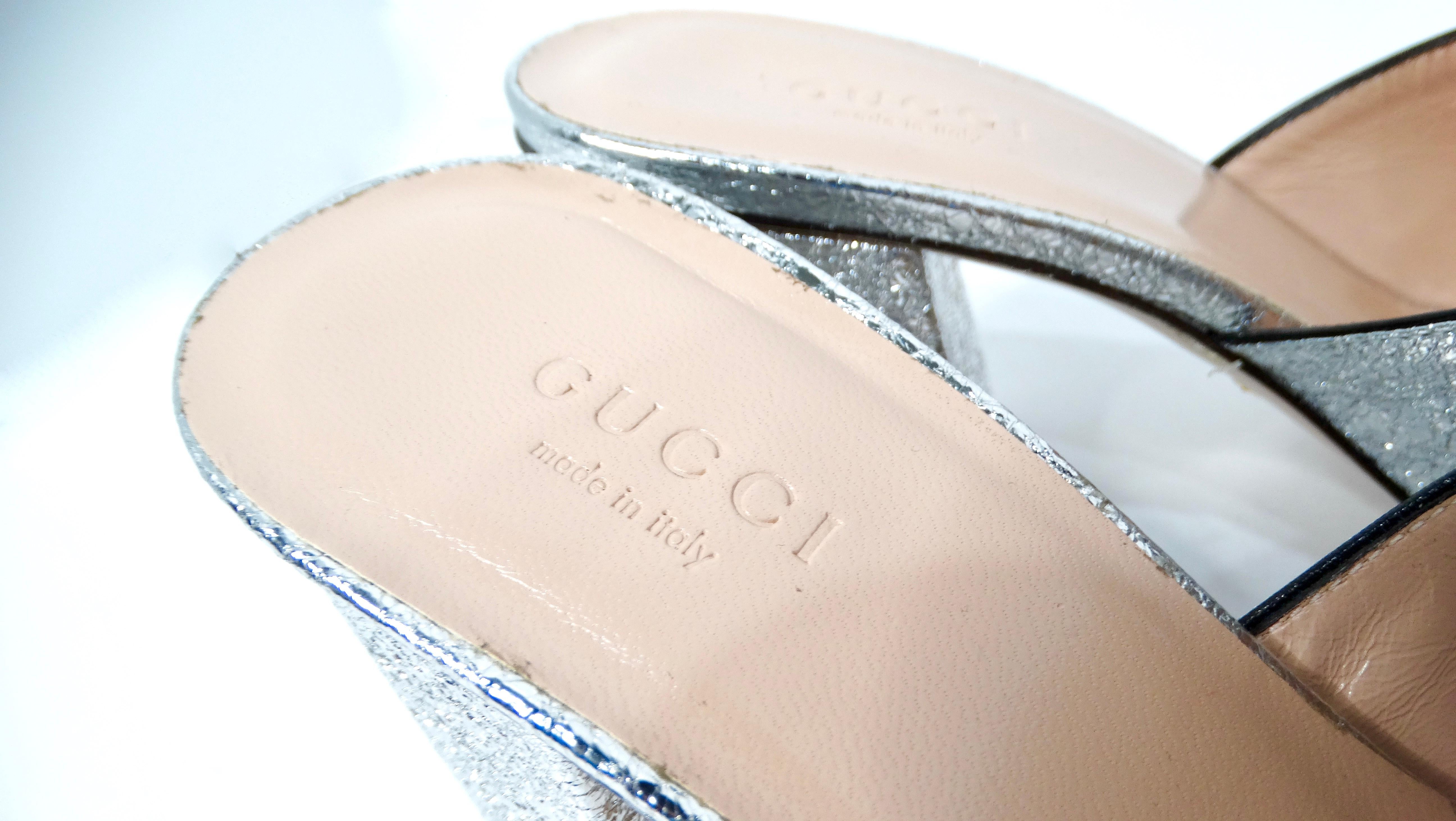 Gucci Silver Metallic Marmont Fringe Mule Sandals For Sale 3