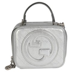 Gucci Silver Metallic Sakai Be Green Calfskin Diagonal Stitched Blondie Top Hand