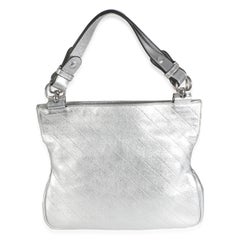 Gucci Silver Metallic Sakai Diagonal Stitched Calfskin Small Blondie Tote
