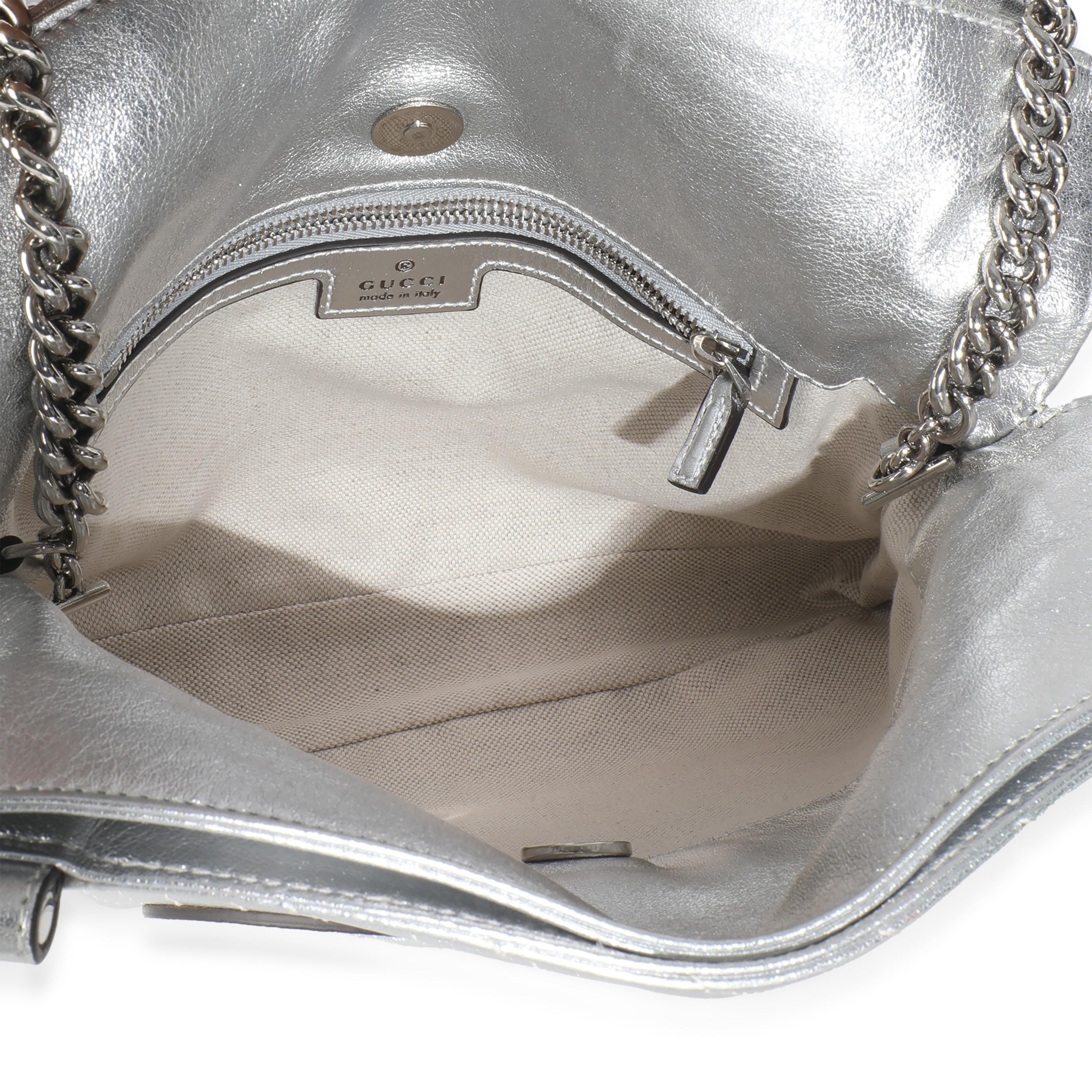 Gucci Silver Metallic Sakai Diagonal Stitched Calfskin Small Blondie Tote en venta 1