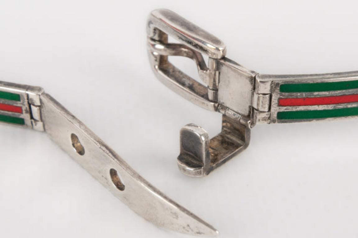 Gucci Silver Necklace with Green and Red Enamel For Sale 6