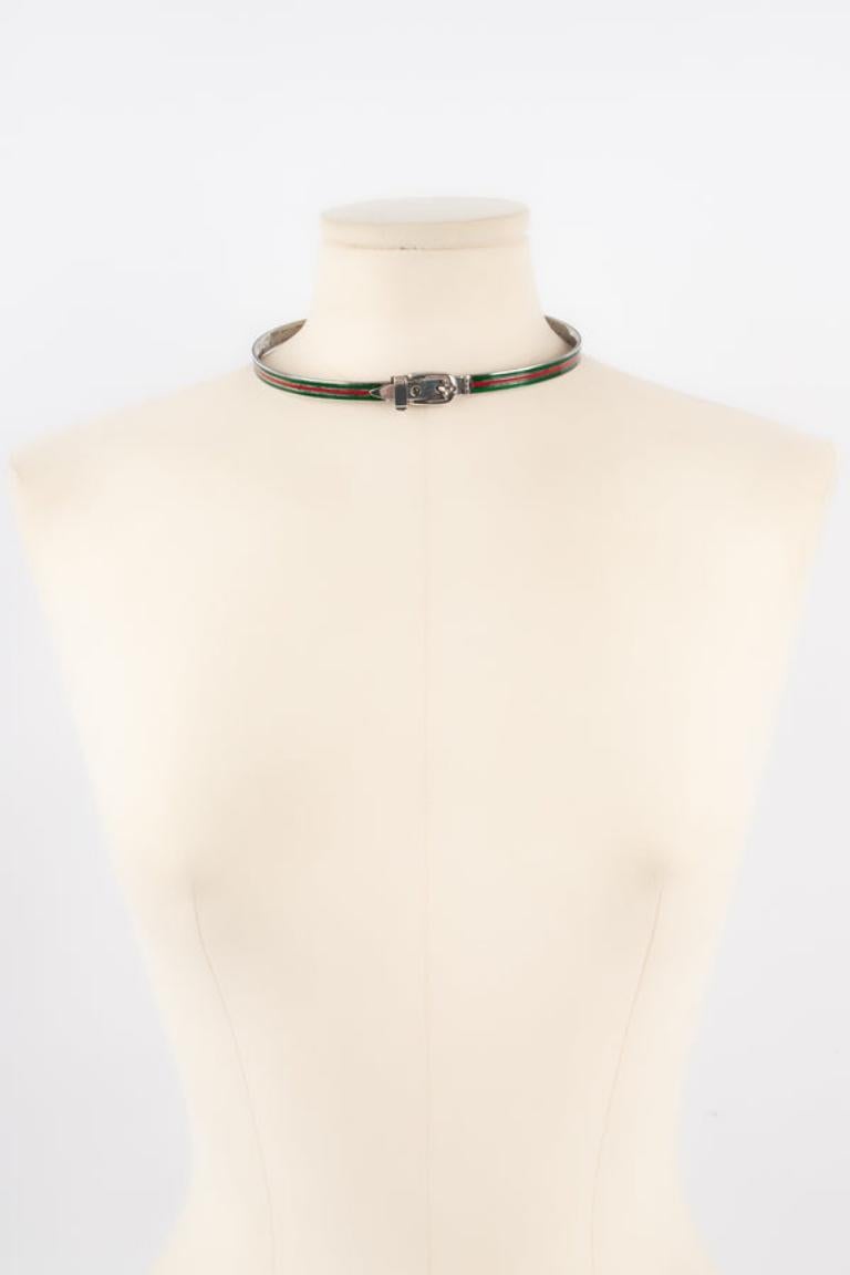 Gucci Silver Necklace with Green and Red Enamel In Fair Condition For Sale In SAINT-OUEN-SUR-SEINE, FR