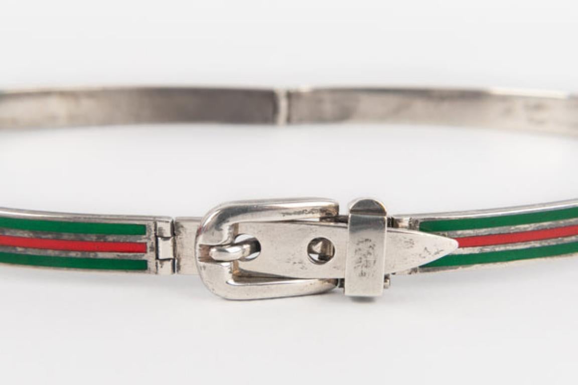 Women's Gucci Silver Necklace with Green and Red Enamel For Sale