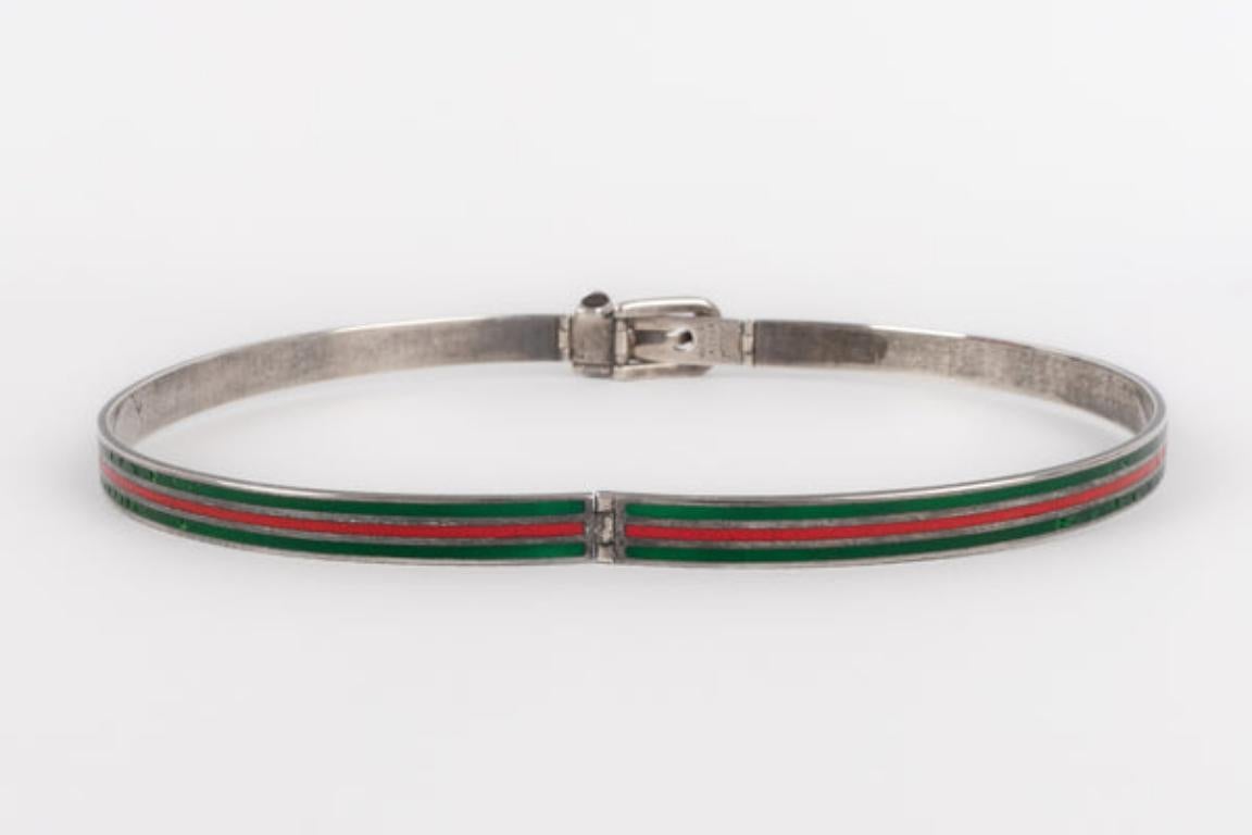 Gucci Silver Necklace with Green and Red Enamel For Sale 1