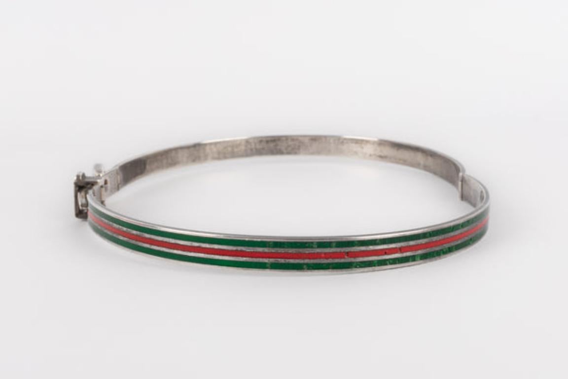 Gucci Silver Necklace with Green and Red Enamel For Sale 3