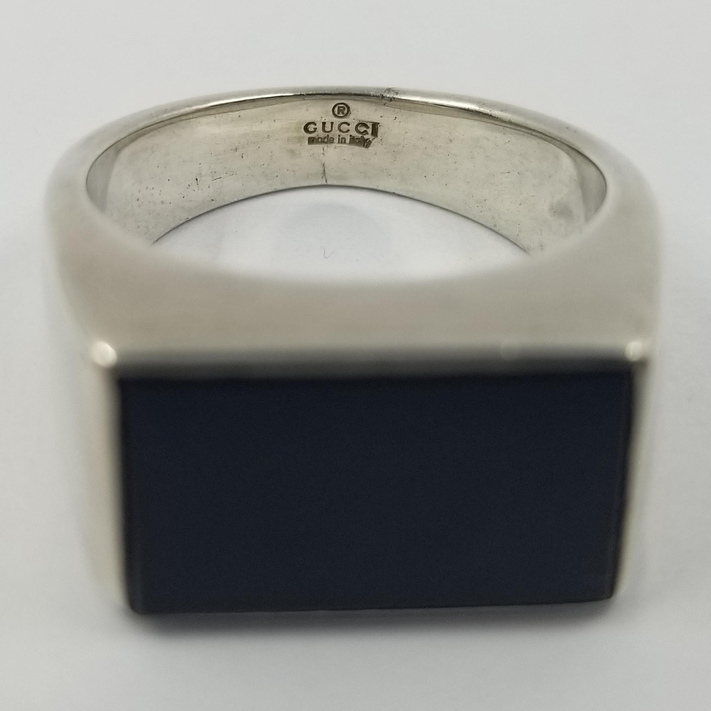 Sterling Silver Ring With Flat Rectangular Onyx Top. Finger Size 8. Purchase Includes Free Sizing.