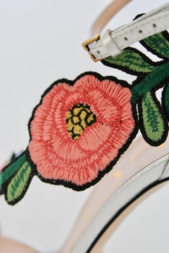 Gucci  Silver Ophelia Floral Embroidered Sandals