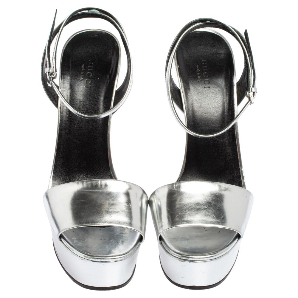 gucci silver platform heels