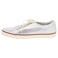 Gucci Silver Perforated Leather Low Top Sneakers Size 44.5