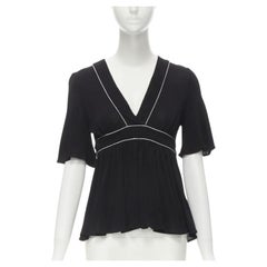 GUCCI silver piping V-neck flutter sleeve flared hem top M