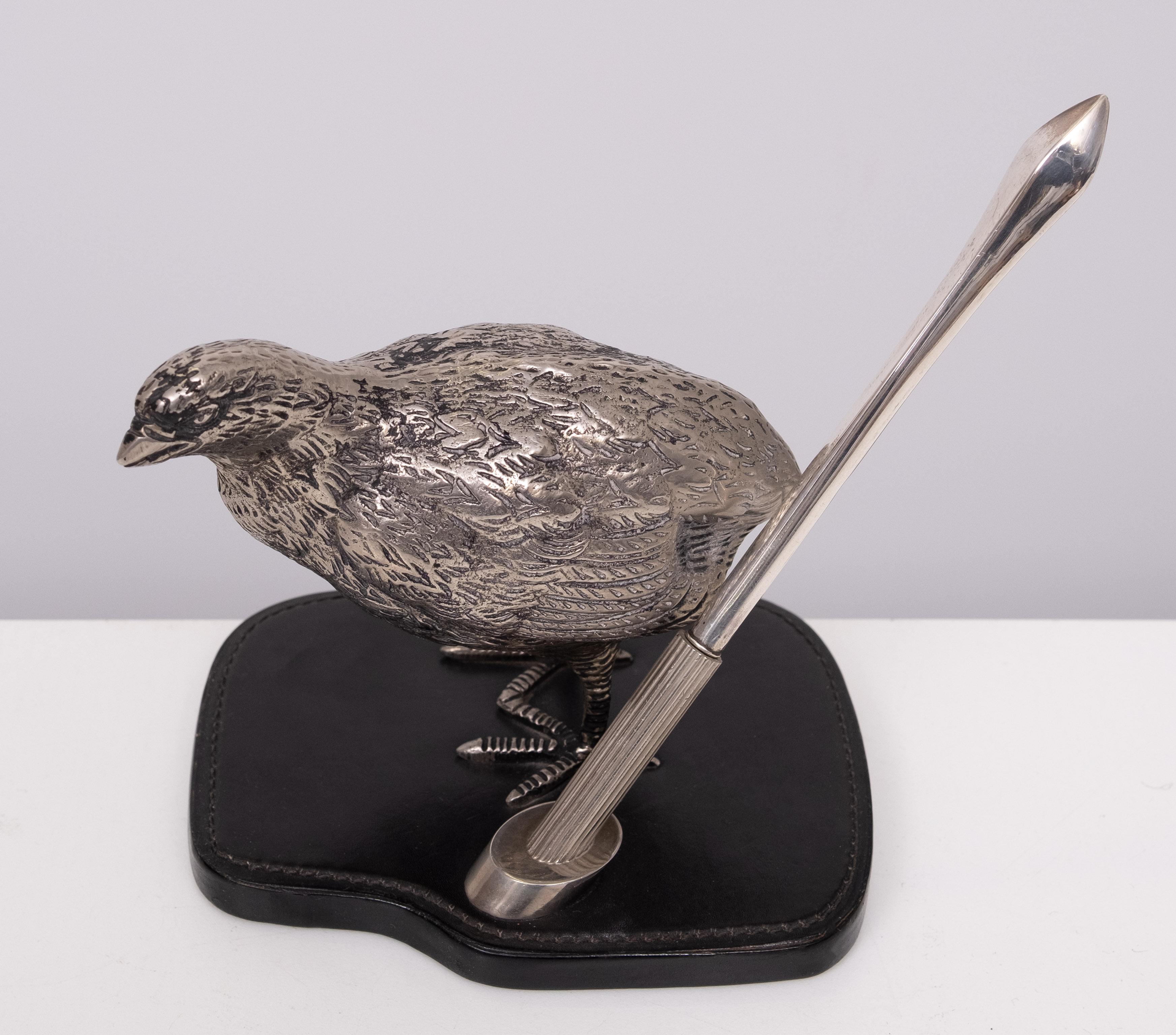 Mid-Century Modern Gucci Silver plate Quail Penholder  1970s Italy For Sale